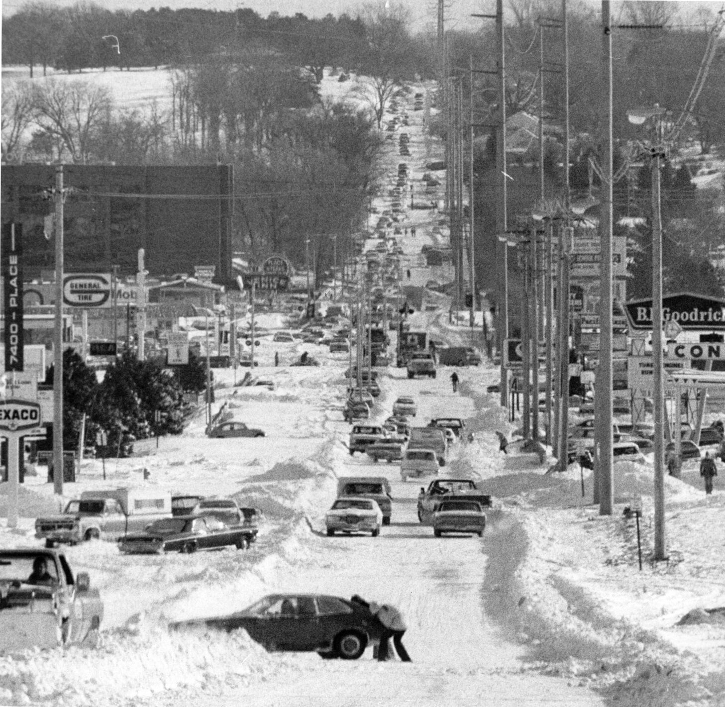 Pacific Street is covered in snow on Jan. 11, 1975, the day after the storm.